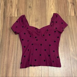Unique Vintage Nora Top Blouse Short Sleeve Polka Dot Berry Red Black Size S/4